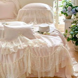 Cifeeo-Lyocell Eucalyptus Fiber Summer Quilt Lace Ruffles Princess Bedding Set Soft Silky Summer Comforter With Pillowcases Bed Sheet