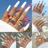 Cifeeo-Christmas Gift New Year's Eve Gift Colorful Crystal Snake Shape Ring Set For Women Fashion Butterfly Heart Gold Color Geometric Rings Female Wedding Finger Jewelry