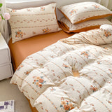 CIFEEO-Four Seasons Ins Style Korean Retro Floral Bedding Set 100% Washed Cotton Bed Sheets Set Soft Duvet Cover Bed Linen Pillowcase Single Double Queen King