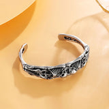 Cifeeo-Halloween Jewelry Vintage Skull Skeleton Cuff Bangle for Women Men Halloween Creative Silver Plated Skull Bones Bracelet Gothic Punk Cool Jewelry