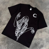Cifeeo-Gothic skeleton geometric pattern printed O-neck black T-shirts for women American vintage hip-hop summer popular casual y2k top