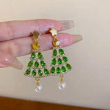 Cifeeo-Christmas gifts Sparkling Zircon Christmas Tree Earrings For Women Shiny Rhinestone Xmas Tree Pendant Dangle Earring New Year Aesthetic Jewelry