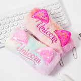 Cifeeo-Back To School Gifts Sequins Ears Pencil Case School Supplies Pencil Pouch Estuche Escolar Embroidery Cartoon Cute Stationery Plush Pencil Case Girls