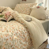 Cifeeo-Ins Pastoral style Yellow Small Flowers Bedding Set Twin Queen Size Duvet Cover Flat Sheet Pillowcase Princess Girl Bed Linen