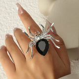 Cifeeo-Halloween Jewelry Gothic Punk Spider Insect Animal Rings For Women Men Creative Hip Hop Black Spider Inlaid Crystal Finger Ring Halloween Jewelry