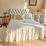 Cifeeo-100% Cotton French Princess Bedding Set Pleated Edge Flower Embroidery US Size Duvet Cover Ruffle Bed Skirt Bedspread Pillowcase