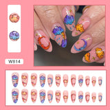 Cifeeo-Halloween Nails 2023 Halloween False Nails Moon Star Printed Purple Almond Fake Nail Patch Press on Nails Artificial Nail accessories