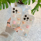 CIFEEO- 3D Cute Rabbit Bear Phone case For iphone 11 12 13 14 Pro Max Plus X XS XR Max 7 8 Plus Cream Lace Transparent Silicone Cover