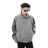 Cifeeo-Winter Outfits Men chill guy Men's Light Luxury Korean Popular Zipper Short Flight Jacket Leisure Long Sleeve Solid Color Vintage Streetwear Texture Coat