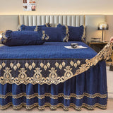 Cifeeo-Autumn and Winter Bedding Set Crystal Velvet Bedding Set, Duvet Cover, Gold Lace Ruffles with Zipper, Removable Bed Skirt, Mattress Cover, Pillowcase, Luxury