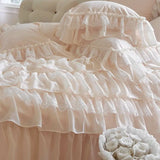 Cifeeo-1000TC Egyptian Cotton Bedding Set, Brushed Duvet Cover, French Princess, Wedding Cake Lace, Ruffles, Bed Sheet, Pillowcases