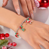 Cifeeo-Christmas gifts Creative Christmas Metal Chain Bracelet For Women Men Santa Claus Christmas Tree Snowflake Snowman Pearl Bangles New Year Gifts