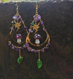 Cifeeo-Purple Mushroom Standing on Moon with Leaf,amythest Moon Earrings,Cottagecore Jewelry,Witchy Earrings,Boho