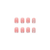 Cifeeo- 24pcs/box Press On False Nails Cute Nail Art Wearable Fake Nails Short Square Shiny Pink With Wearing Tools As Gift