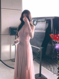 Cifeeo-Christmas Party Dresses Elegant Wedding Evening Party Midi Dresses for Women 2024 Summer New Spliced Mesh French Sexy Sleeveless Pink Female Clothing