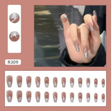 Cifeeo 24Pcs/Set Full Cover False Nail Tips Shining Fashion Medium Length Silvery Fake Nails With Glue Nail Art Europen Manicure Tips