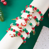 Cifeeo-Christmas gifts Merry Christmas Multicolor Beads Bracelet For Women Handmade Santa Claus Snowman Crutch Pendant Bracelets Girls Party Jewelry