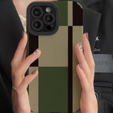 CIFEEO- Vintage Green Plaid Patchwork Phone Case For iphone 14 13 12 11 XR XS Pro Max Plus Irregular Lense Protection Soft Silicone Case