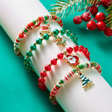 Cifeeo-Christmas gifts 2Pcs Christmas Multicolor Rice Beads Beaded Bracelet Set For Women Santa Claus Xmas Tree Snowman Pendant Bracelets New Year Gift