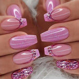 Cifeeo Detachable Manicure Wearable Nail Art Press On Nails purple Glitter French False Nails Long Coffin Fake Nails Full Cover Tips