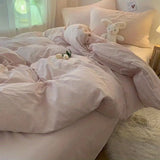 Cifeeo-Solid Pink Fashion Style Bedding Set Twin Full Queen Size Duvet Cover Set Adults Kids Simple Korean Bed Flat Sheet Pillowcases