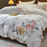 Cifeeo-Peony Flower Embroidery Bedding Set 100S Egyptian Cotton Duvet Cover Set Bed Sheet Or  With Rubber Band Fitted Sheet Pillowcases