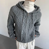 Cifeeo-Winter Outfits Men chill guy Autumn Clothing Men's Light Luxury Jacquard Knitted Hooded Cardigan Sweater Korean Popular Zipper Long Sleeve Hoodie Knitwear