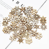 Cifeeo-50Pcs Christmas Natural Wooden Chip Santa Claus Snowflake Christmas Tree Hanging Ornaments Pendant Navidad Decoration DIY Craft