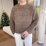 Cifeeo-Winter Outfits Men chill guy Men's Winter Christmas Luxury Knit Pullover Streetwear Casual Long Sleeve Solid Color O Neck Retro Korean Popular Sweater M-3XL