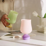 CIFEEO-Colorful Glass Tulip Flower Glass Mug Retro High Feet Water Cup   High Borosilicate Glass Cup Cute Girl's Heart Wine Milk Glass
