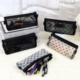 Cifeeo-Back To School Gifts Love Mesh Pencil Case Estuche Escolar Pencil Pouch Transparent Black Cute Stationery Simple School Supplies Pencil Case Girls
