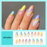 Cifeeo New Rainbow Color French Tips Fashion Almond Fake Nails With Designs Wearable False Nails Press On Nails DIY Manicure Patches