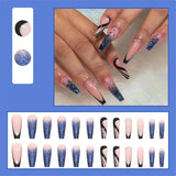 Cifeeo Long Ballerina Fake Nails With Designs Fashion Dark Blue Glitter Manicure French Coffin False Nails Patches Press On Nails