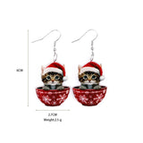 Cifeeo-Christmas Gift idea Christmas Earrings for Women Acrylic Lightweight Christmas Party Wine Glass Clothes Cute Cat Pendant Earrings Gift