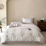 Cifeeo-Flowers Embroidery Luxury Bedding Set 600TC Lyocell Bamboo Fiber Soft Silky Duvet Cover Flat/Fitted Bed Sheet Pillowcases 4Pcs