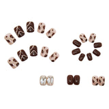 Cifeeo- Leopard Diamond Fake Nails Art Nail Tips Press on False Nails Set Full Cover Artificial Short Square Head Fingernails