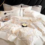 Cifeeo-100% Cotton Luxury Embroidery Wedding Bedding Set Pure Cotton Duvet Cover Flat/Fitted Bed Sheet Set With Pillowcases bed set