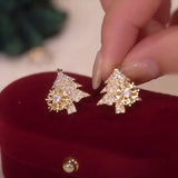 Cifeeo-Christmas gifts Merry Christmas Zircon Snowflake Bell Stud Earring for Women Xmas Tree Deer Bowknot Asymmetric Earring New Year Festival Jewelry