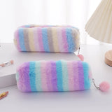 Cifeeo-Back To School Gifts Rainbow Pencil Case Plush Estuches Escolares Pencilcase Gradient Color Large Capacity Kalemlik School Supplies Pencil Pouch