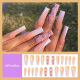 Black Friday  Cifeeo  Blue Starry Sky French Tips Long Ballerina Nails Set Press On French Coffin Fake Nail Tips With Designs DIY Wearable False Nails