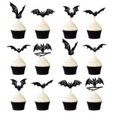 Cifeeo-12/24Pcs Halloween Bat Cupcake Toppers Mixed Black Bat Cupcake Pick Flags Kids Halloween Birthday Party Cake Decoration Supplies