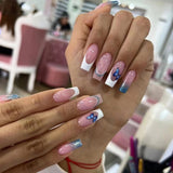 Cifeeo Detachable Manicure Wearable Nail Art Press On Nails purple Glitter French False Nails Long Coffin Fake Nails Full Cover Tips
