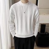 Cifeeo-Winter Outfits Men chill guy Autumn Men's Light Luxury Hollow Out Knit Pullover Streetwear Casual Long Sleeve Solid Color O Neck Retro Popular Basic Sweater