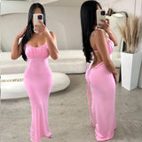 Cifeeo-Christmas Party Dresses Backless Pink Pleat Dress Sexy Club Party Bodycon Fashion Evening Dresses Women 2024 Summer Clothing Elegant Luxury Maxi Dresses