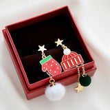 Cifeeo-Christmas gifts Merry Christmas Zircon Snowflake Bell Stud Earring for Women Xmas Tree Deer Bowknot Asymmetric Earring New Year Festival Jewelry