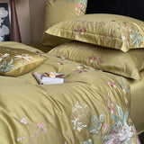 Cifeeo-1000TC Egyptian Cotton Flowers Embroidery Pastoral Bedding Set Full Queen King Duvet Cover Set Flat/Fitted Bed Sheet Pillowcases