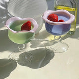 CIFEEO-Cute Rose Colorful Glass Goblet Cocktail Cup Mug Champagne Wine Glass Ice Cream Dessert Bowl Cup Fruit Salad Mug Heat-resistant