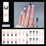 Cifeeo 24Pcs Long Coffin False Nails with Glue Wearable Brown Fake Nails with   Rhinestones Ballet Press on Nails Full Cover Nail Tips