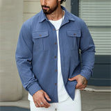 Cifeeo-Winter Outfits Men chill guy Spring Men's Leisure Corduroy Cargos Pocket Shirt Buttoned Lapel Long Sleeve Solid Color Texture Vintage Casual Streetwear S-3XL