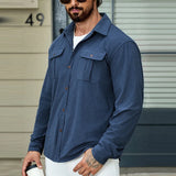 Cifeeo-Winter Outfits Men chill guy Spring Men's Leisure Corduroy Cargos Pocket Shirt Buttoned Lapel Long Sleeve Solid Color Texture Vintage Casual Streetwear S-3XL